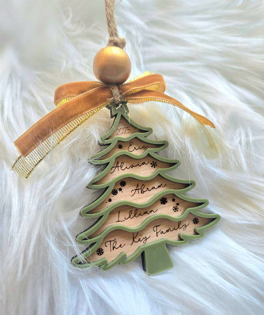 Personalized Green Family Christmas Tree Ornament