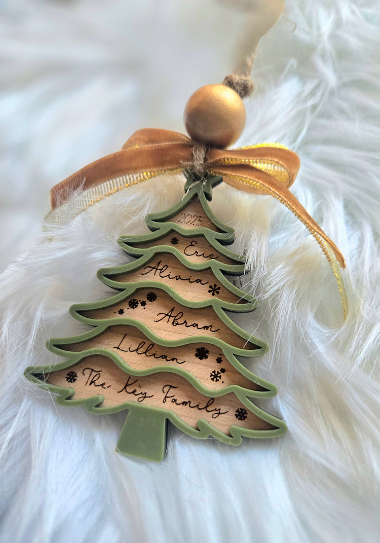 Personalized Green Family Christmas Tree Ornament