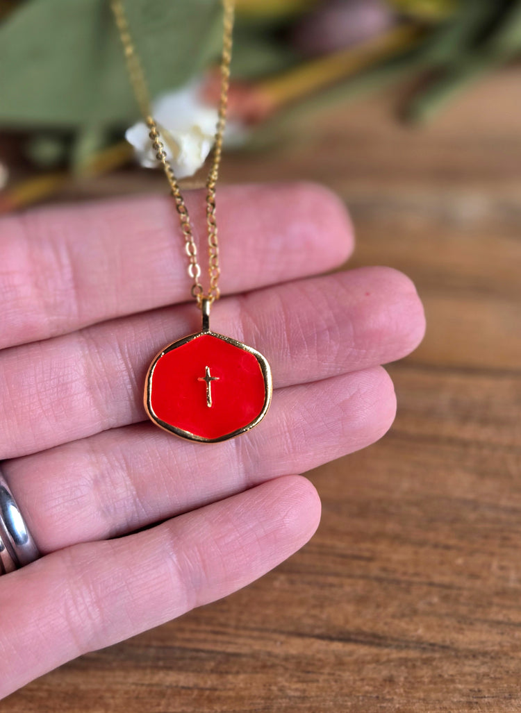 Red Cross Charm Necklace