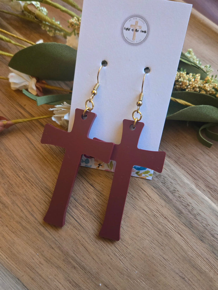 Radiant Faith Cross Earrings - Burgundy