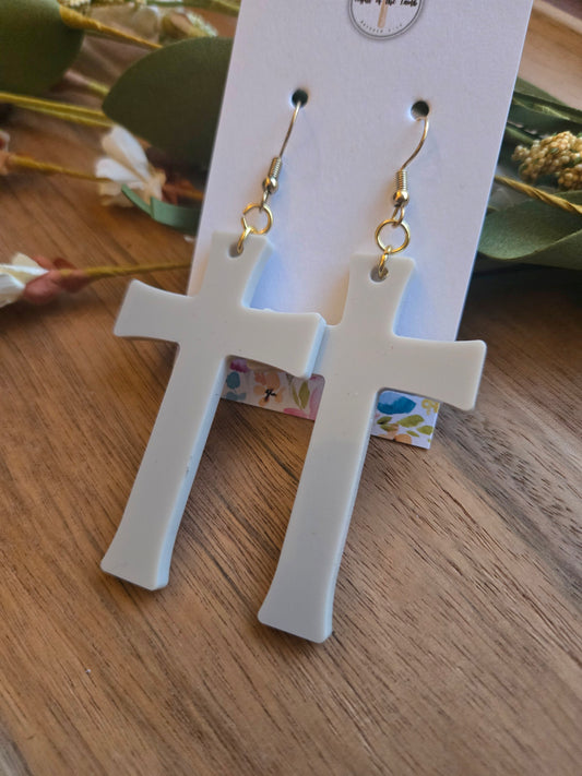 Dove Grey Cross Earrings