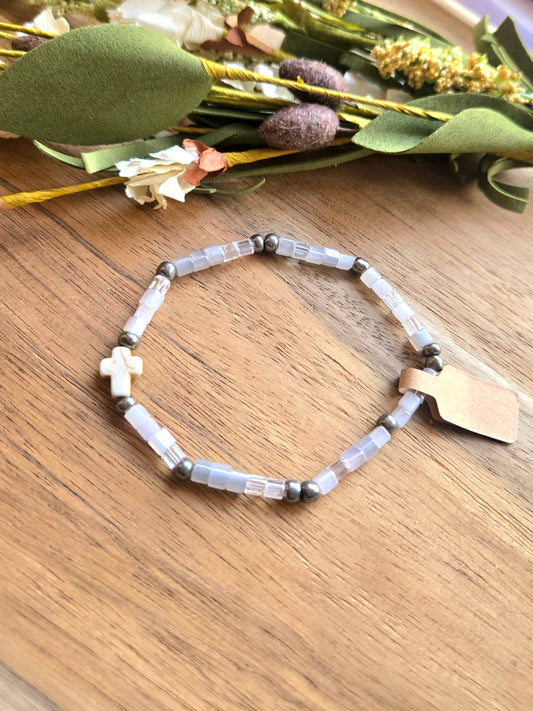 Iridescent Seed Bead Cross Bracelet