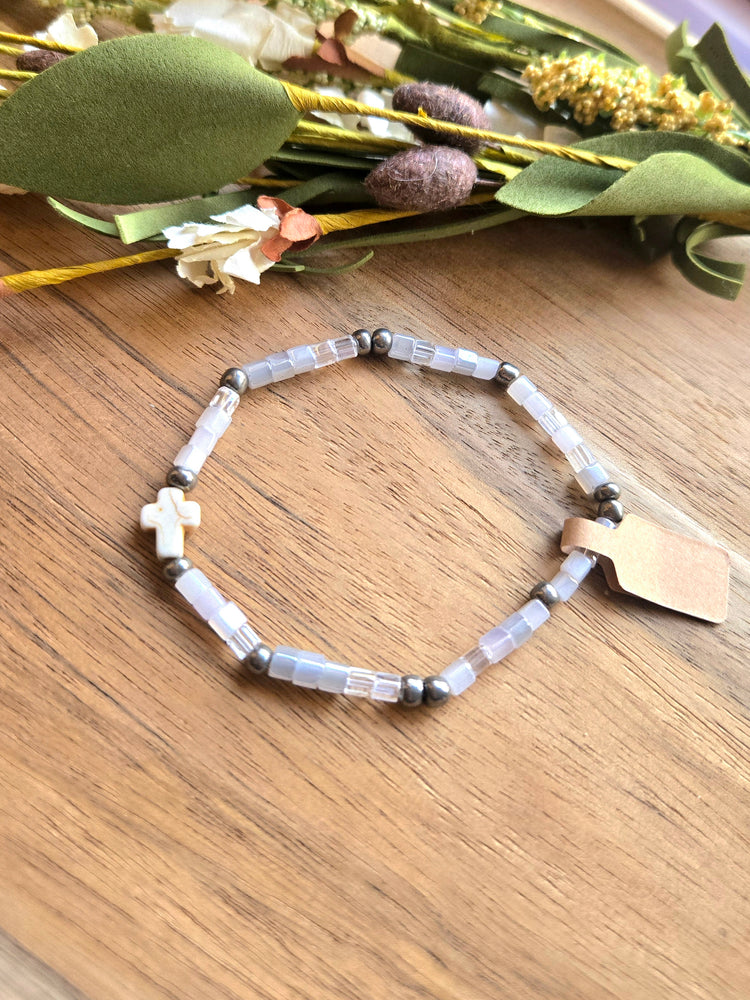 Iridescent Seed Bead Cross Bracelet