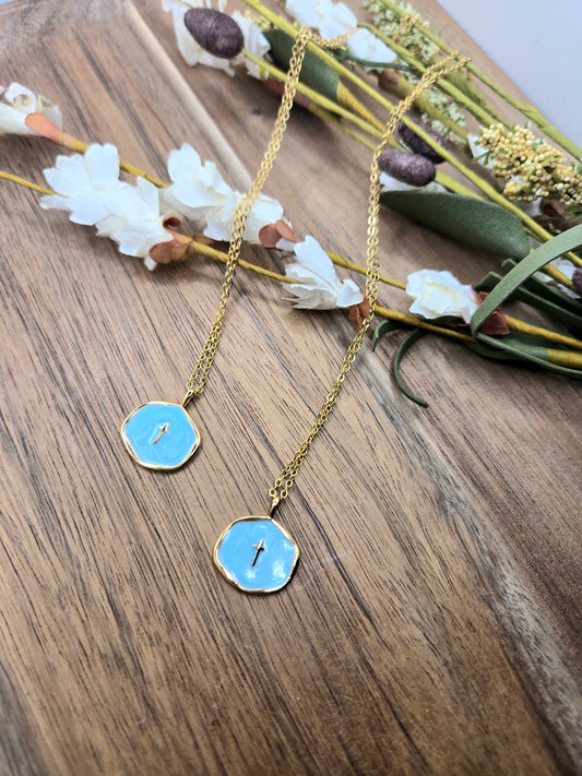 Aqua Cross Charm Necklace