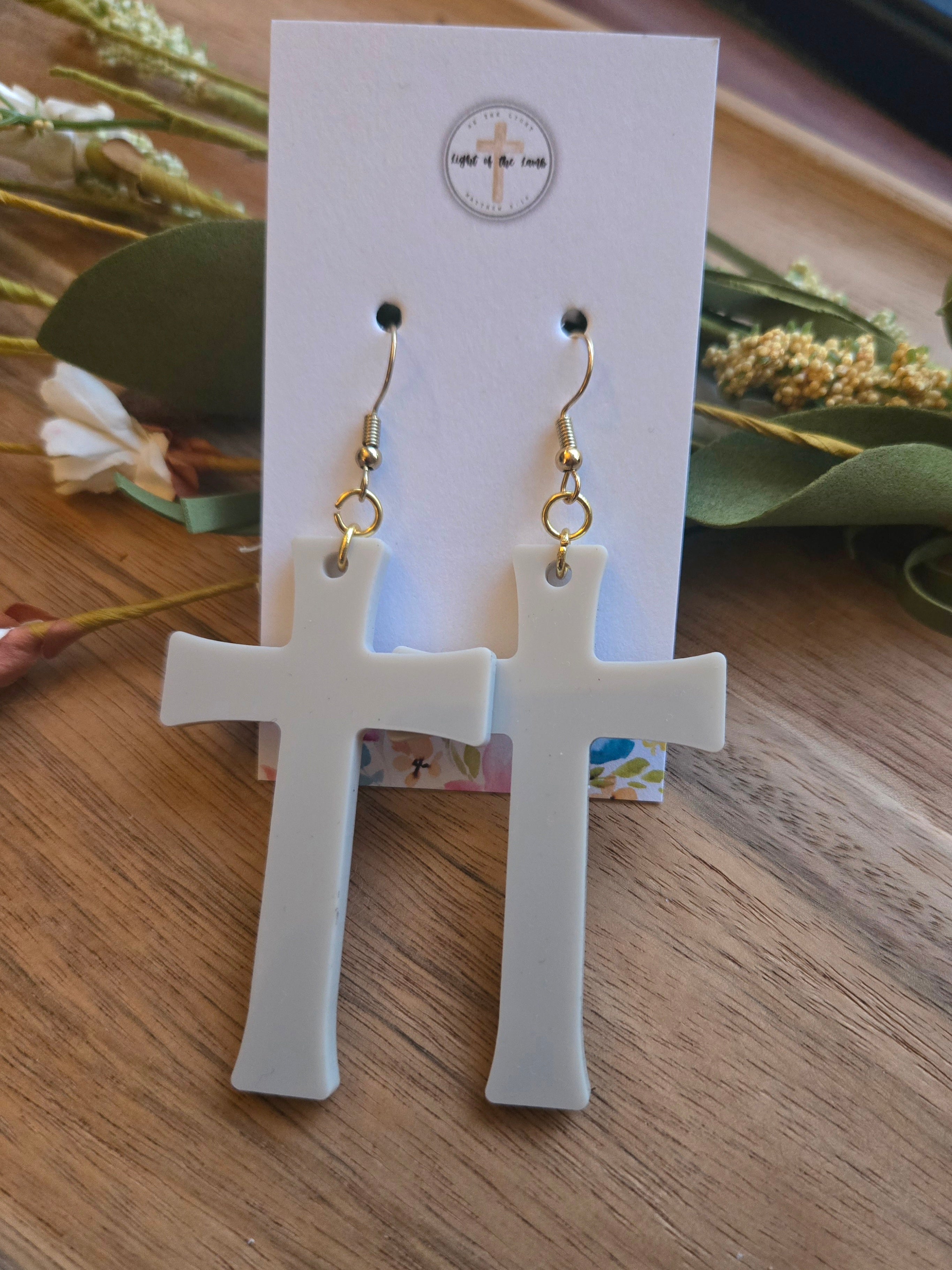 Radiant Faith Cross Earrings - Dove Grey