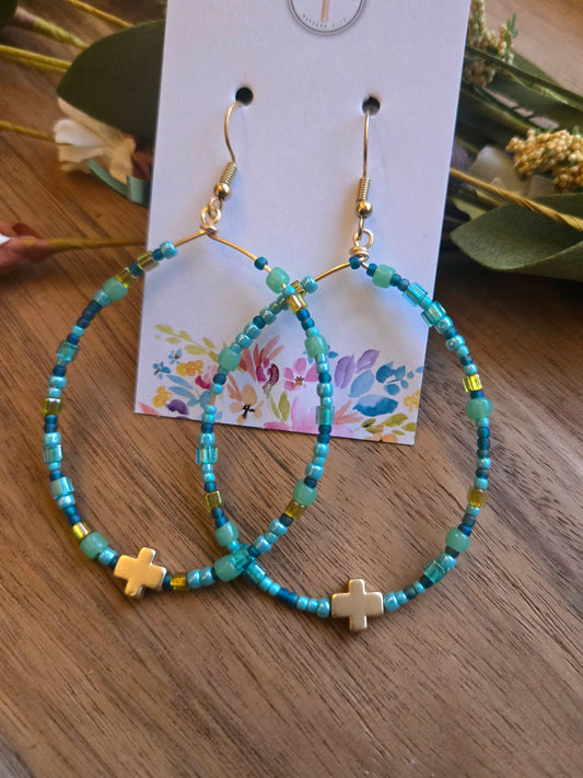 Praise Hoops - Teal Cross