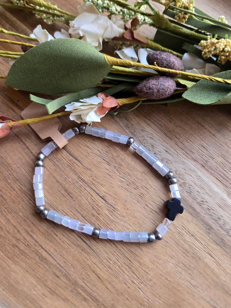 Iridescent Black Cross Bracelet