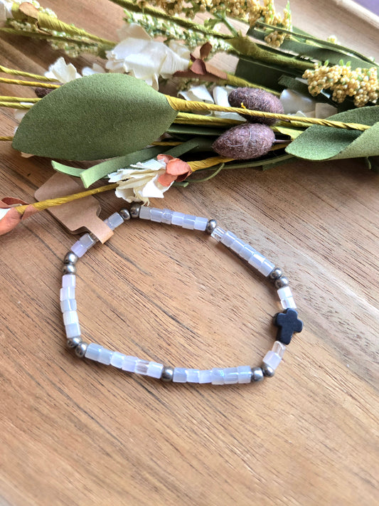 Iridescent Black Cross Bracelet