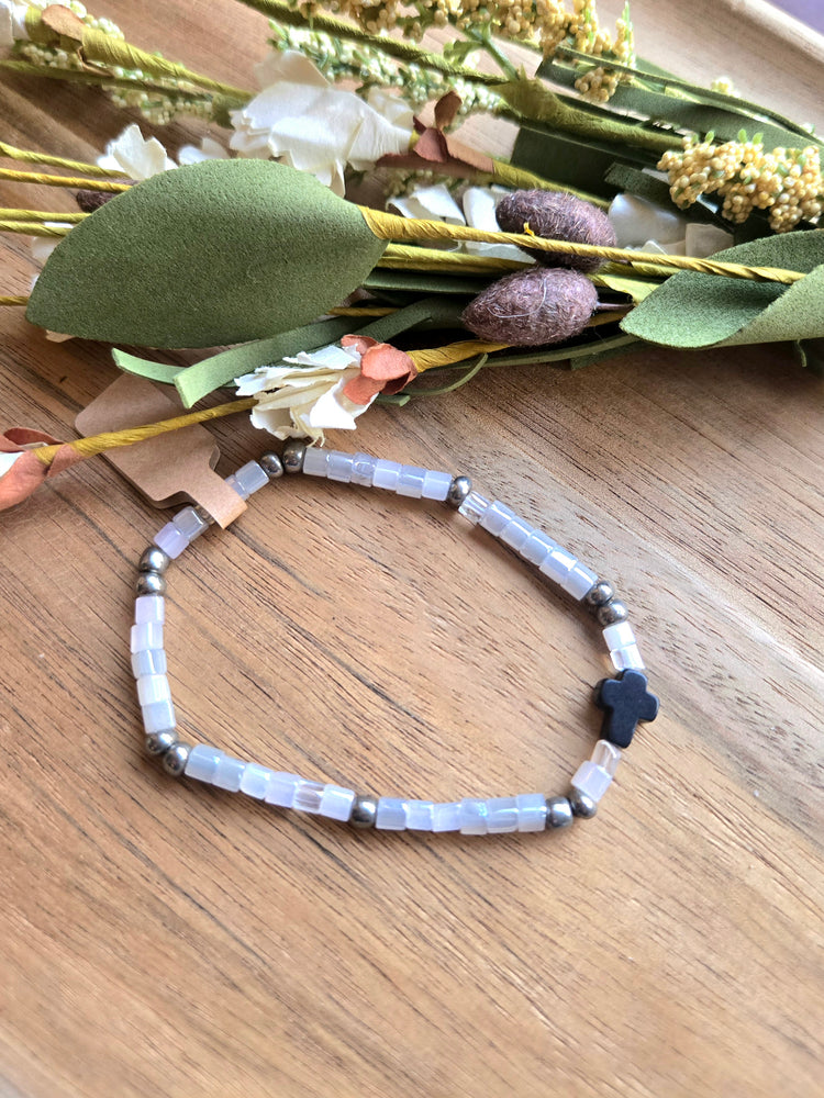 Iridescent Black Cross Bracelet