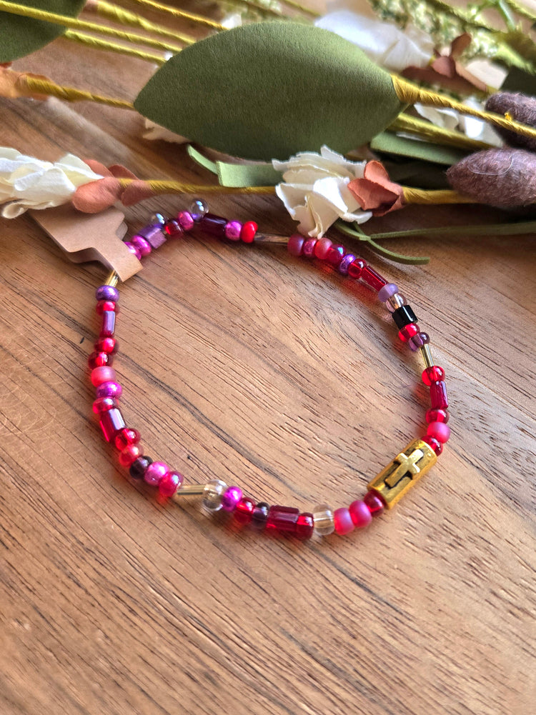 Overflowing Joy Seed Bead Cross Bracelet