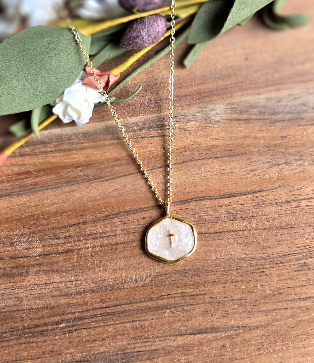 Cream Cross Charm Necklace