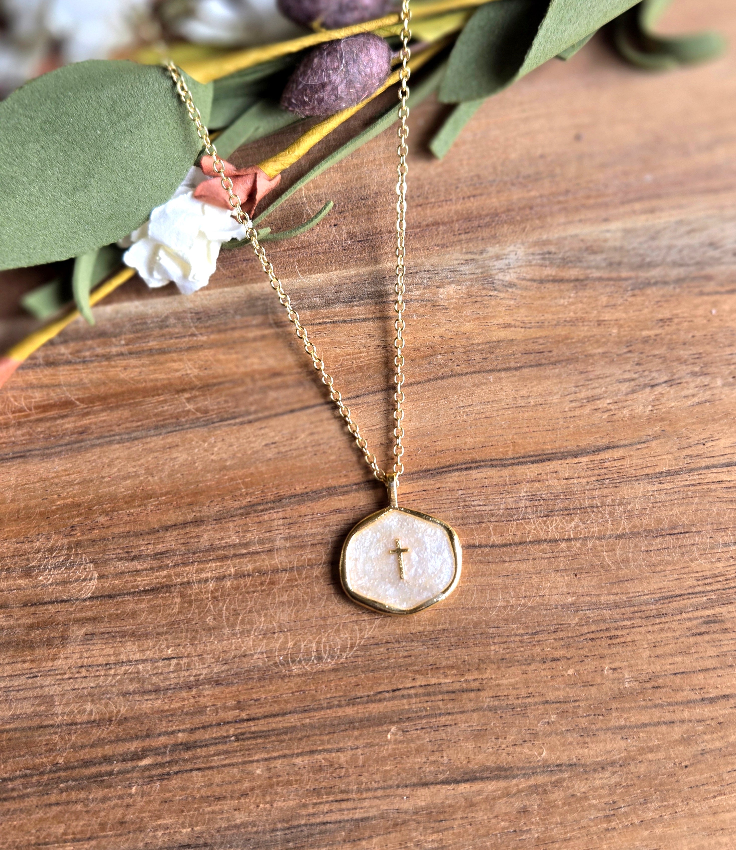 Cream Cross Charm Necklace