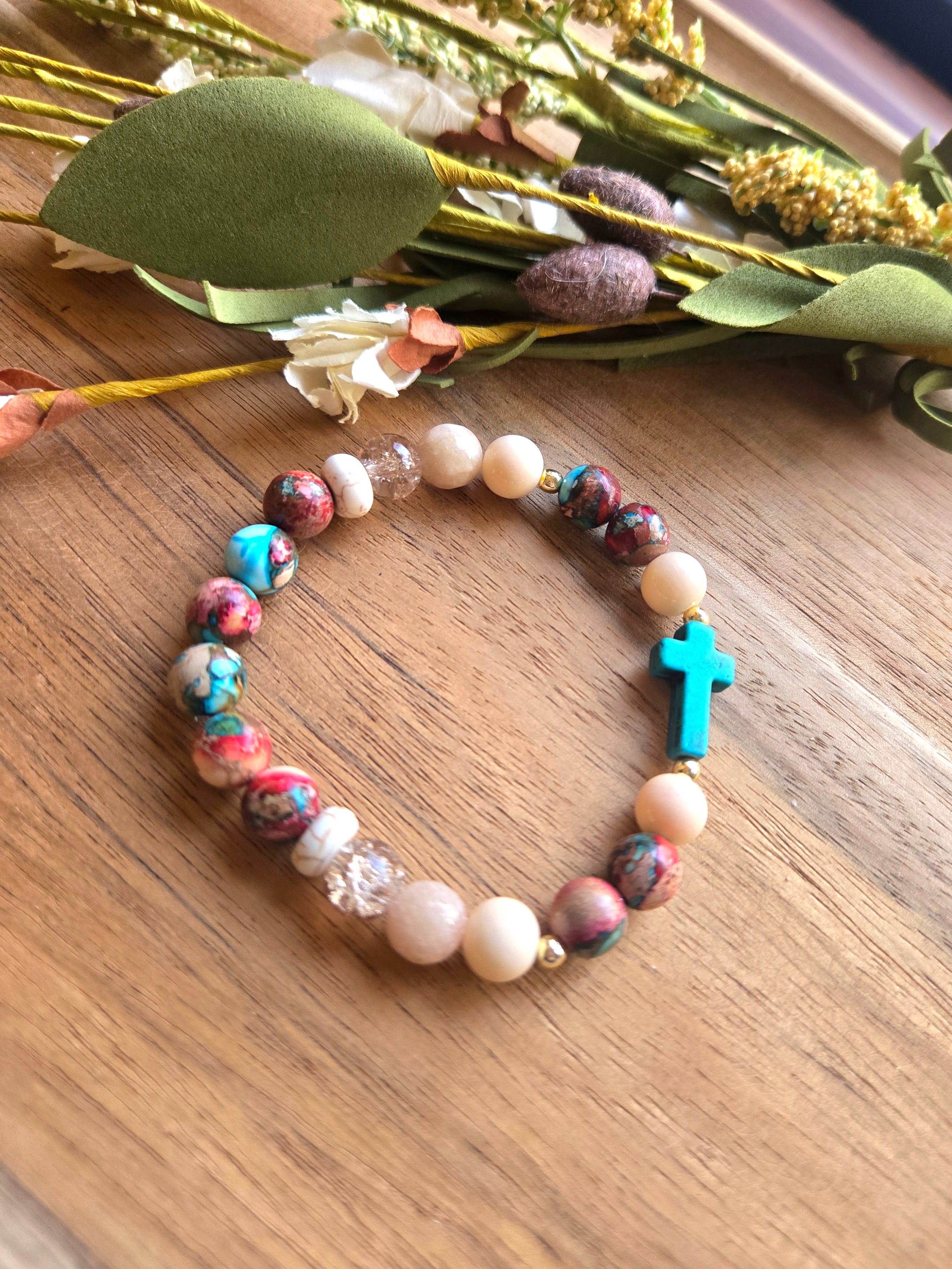 Teal Joy Gemstone Cross Bracelet