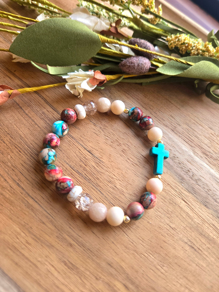 Teal Joy Gemstone Cross Bracelet