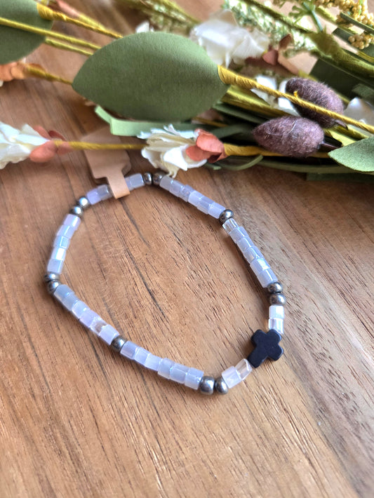 Iridescent Black Cross Bracelet