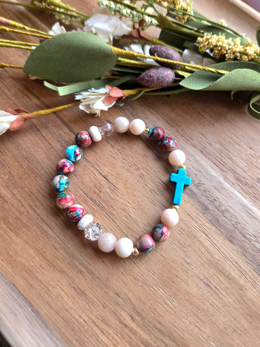 Teal Joy Gemstone Cross Bracelet