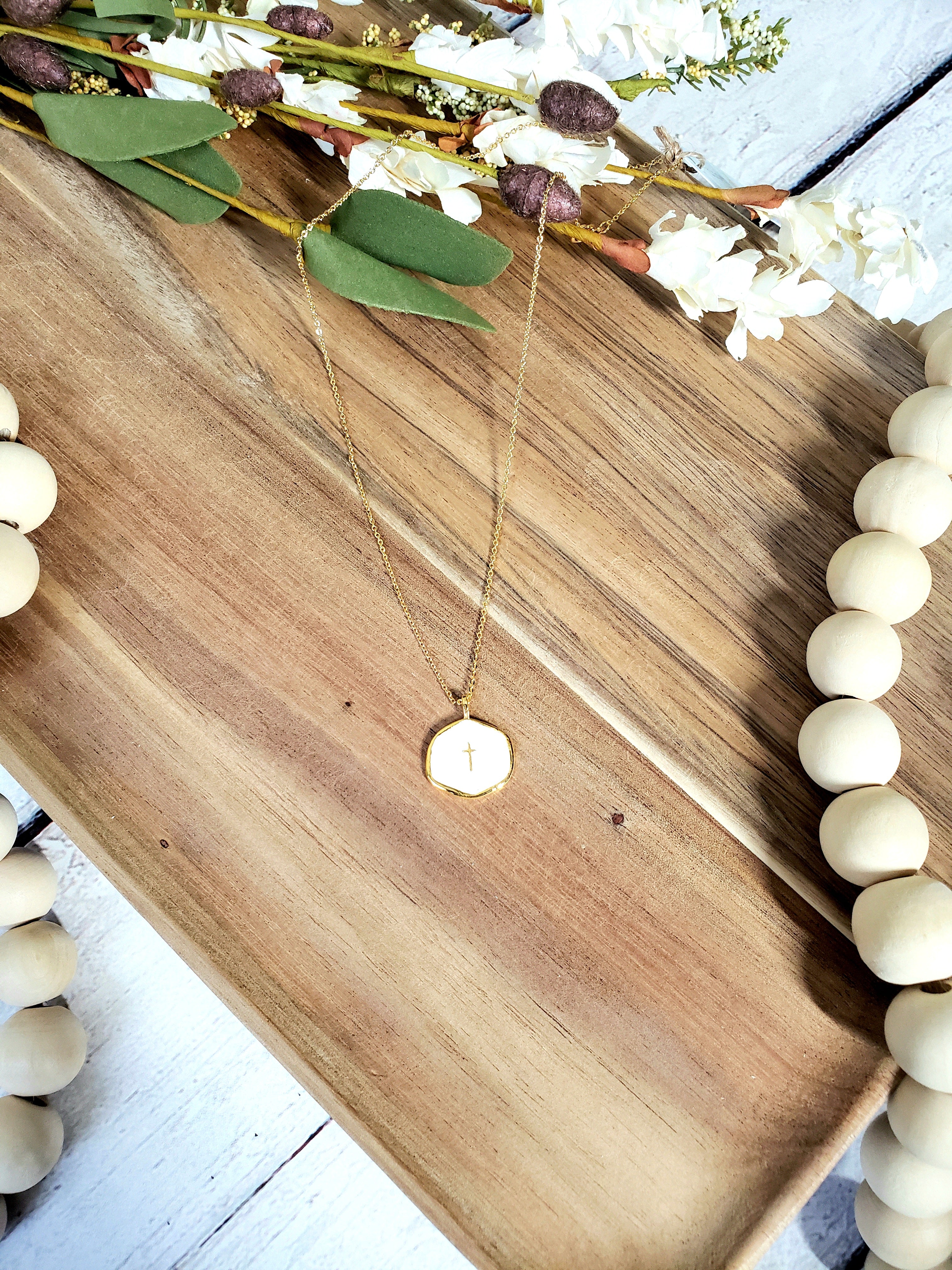 White Cross Charm Necklace