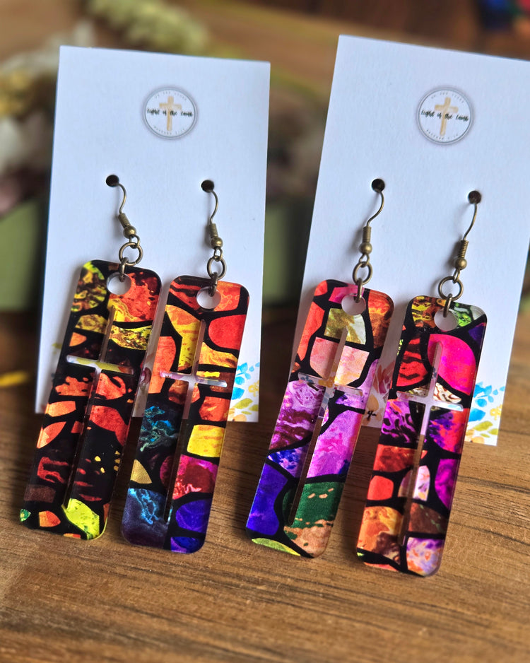 Mini Cross Earrings - Mosaic