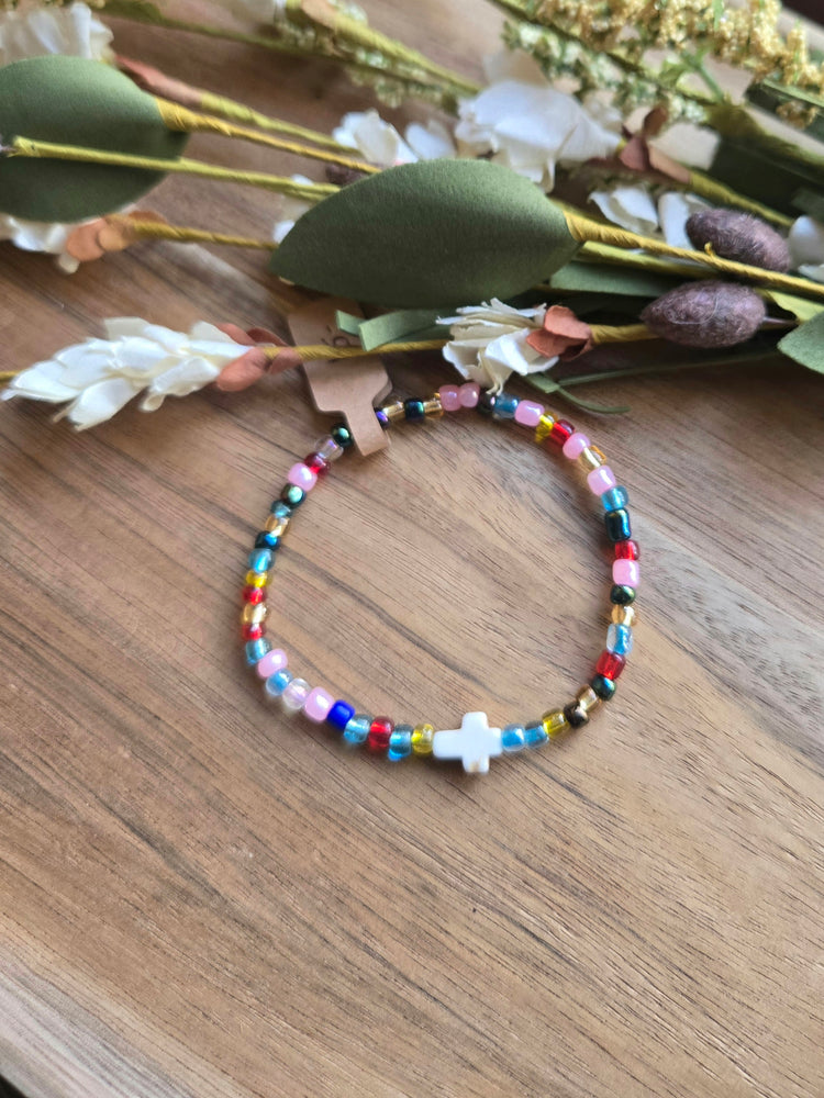 Rainbow Faith Bead Cross Bracelet
