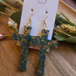 Green & Gold Confetti Cross Earrings