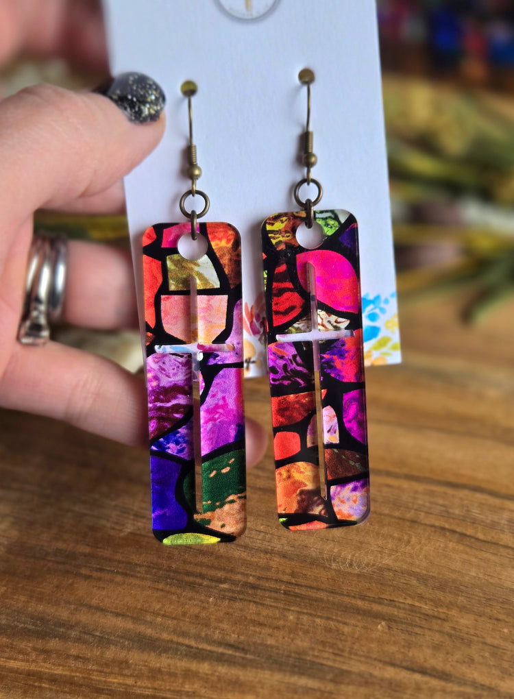 Mini Cross Earrings - Mosaic