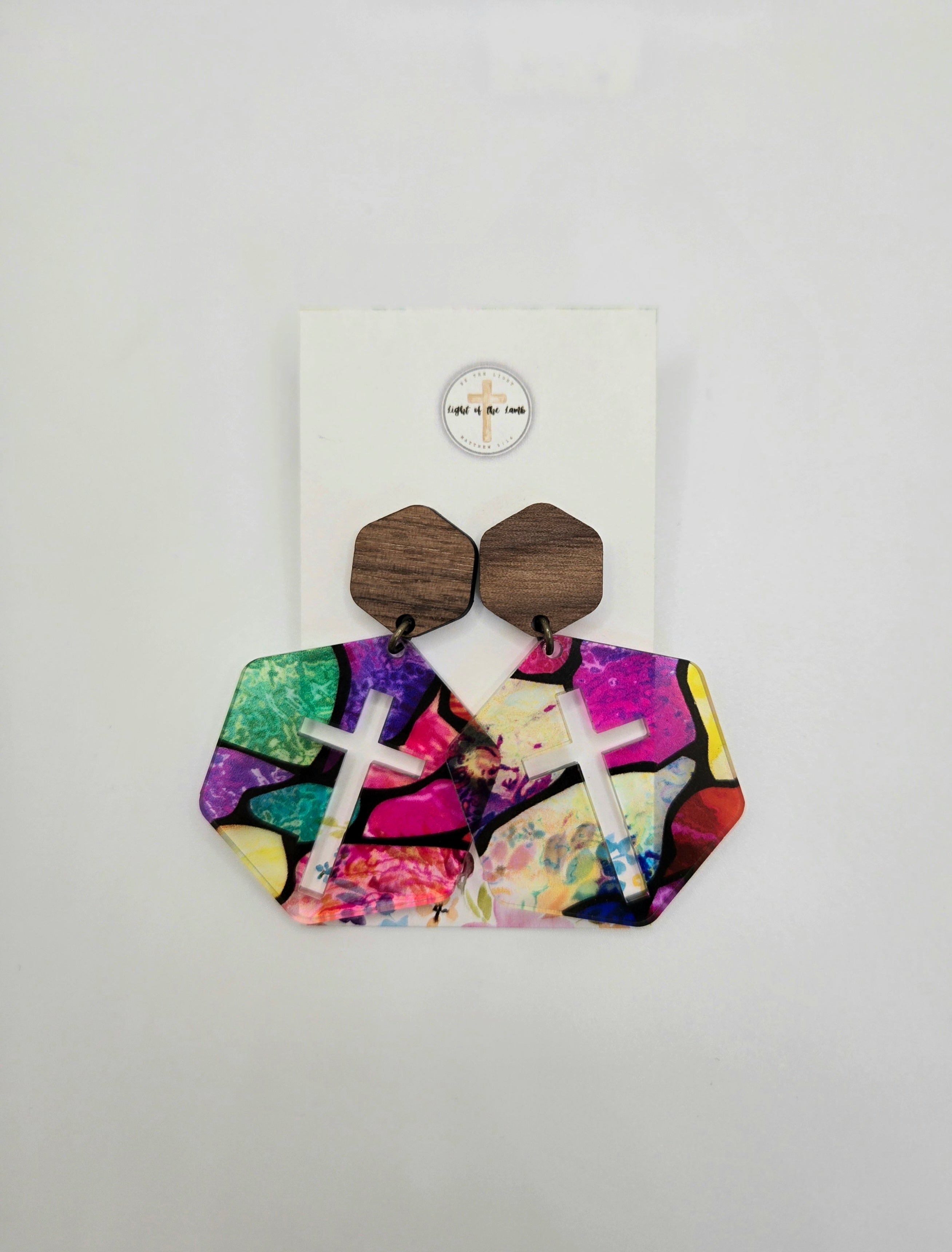Hexagon Cross Earrings - Mosaic
