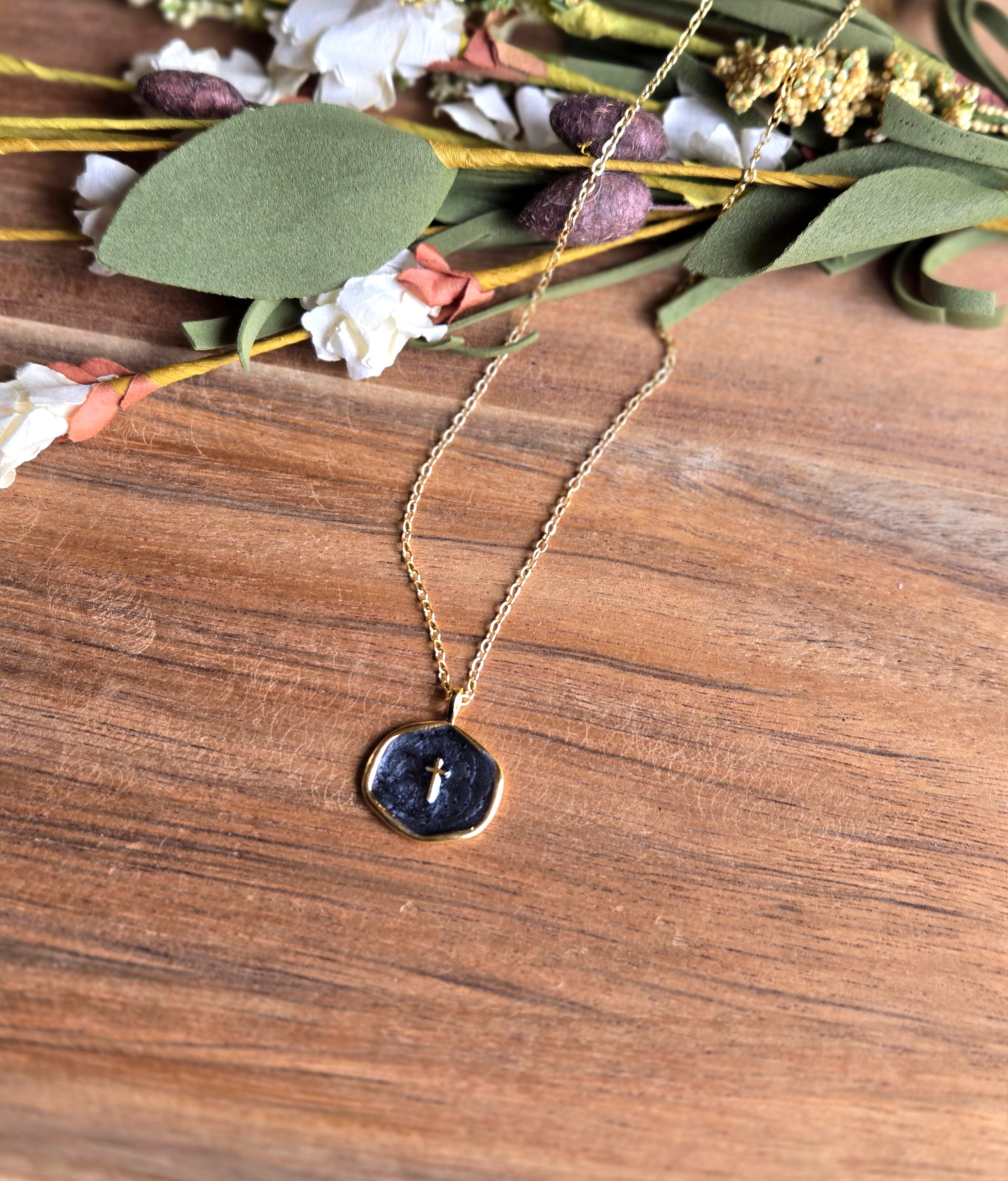 Black Cross Charm Necklace