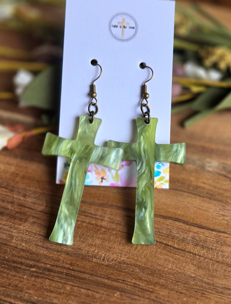 Radiant Faith Cross Earrings - Green Marble